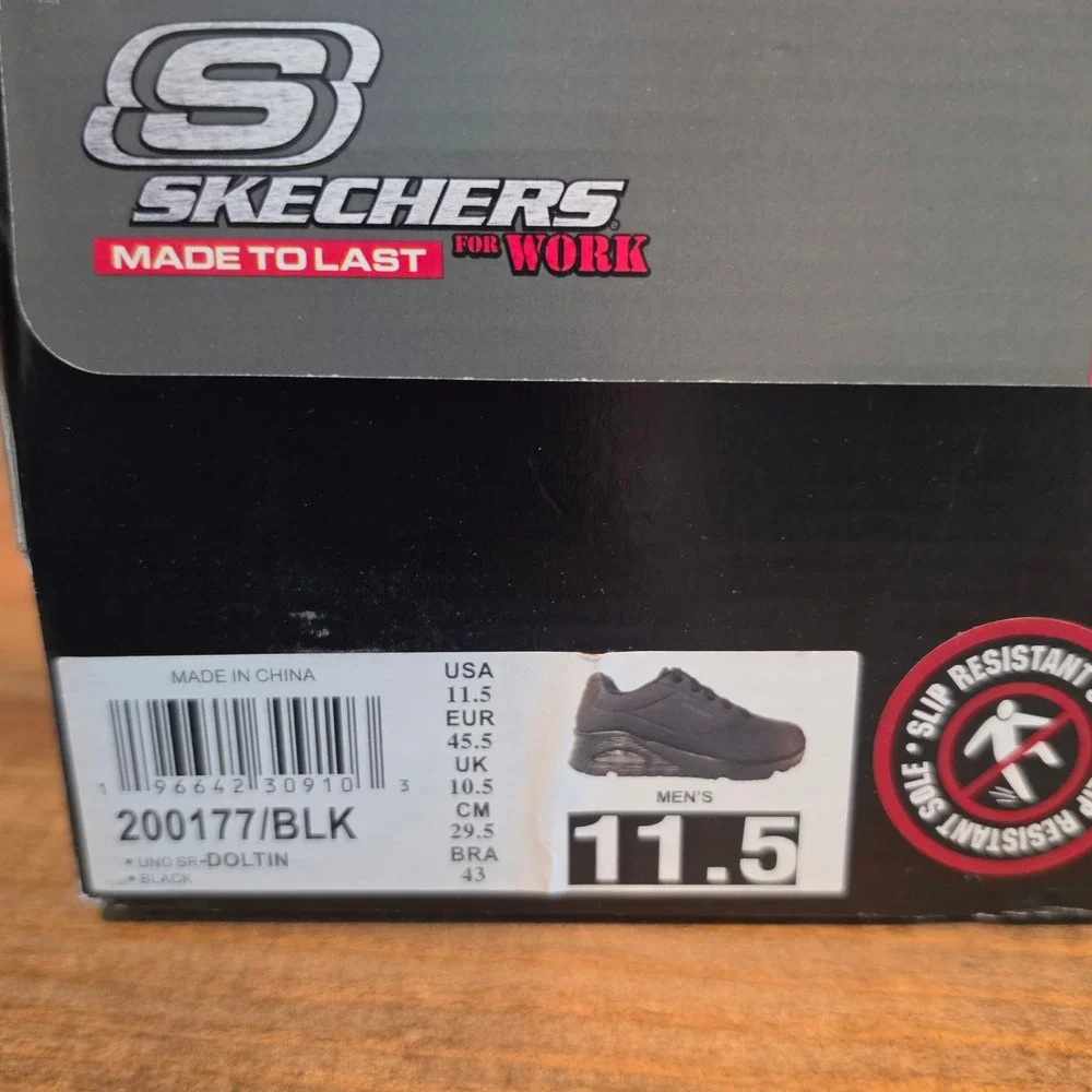 Skechers Mens Work Uno Doltin Composite Toe Slip Resistant Black Sneakers 11.5